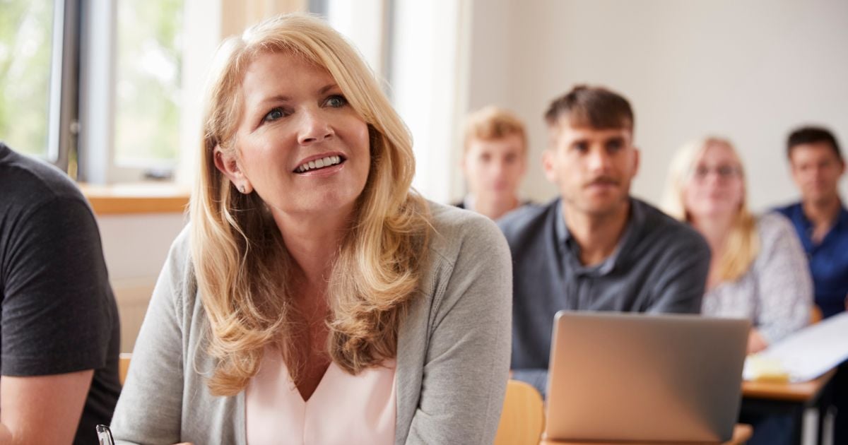 Mature woman attending adult college classes